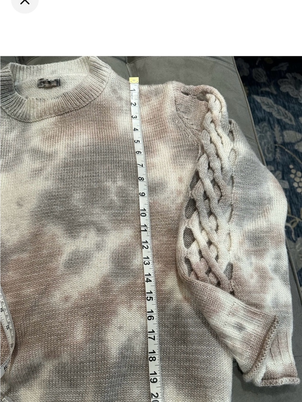 Main Strip Taupe & Cream Cable-Sleeve Crewneck Sweater